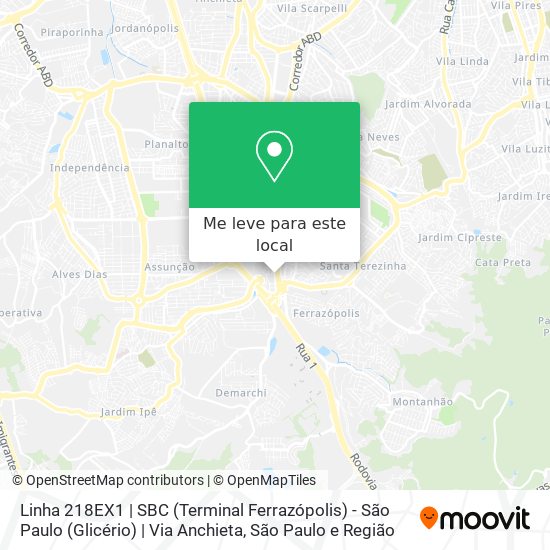 Linha 218EX1 | SBC (Terminal Ferrazópolis) - São Paulo (Glicério) | Via Anchieta mapa