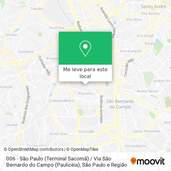 006 - São Paulo (Terminal Sacomã) / Via São Bernardo do Campo (Paulicéia) mapa