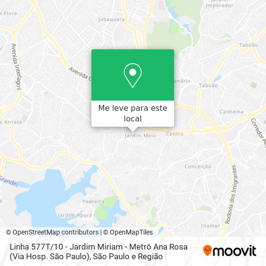 Linha 577T / 10 - Jardim Miriam - Metrô Ana Rosa (Via Hosp. São Paulo) mapa
