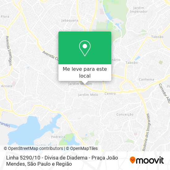 Linha 5290 / 10 - Divisa de Diadema - Praça João Mendes mapa