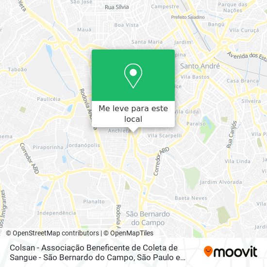 Colsan - Associação Beneficente de Coleta de Sangue - São Bernardo do Campo mapa