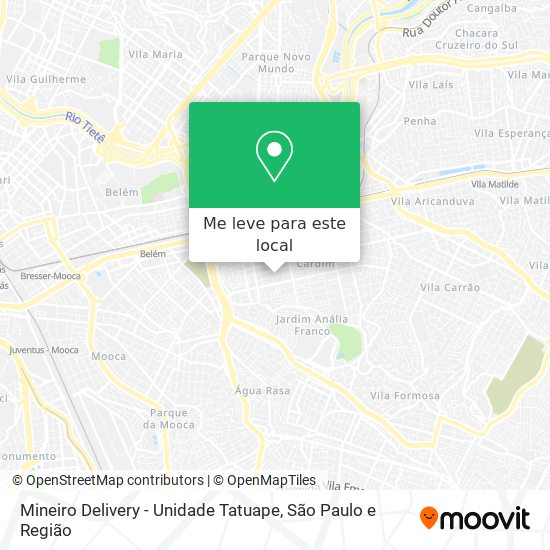 Mineiro Delivery - Unidade Tatuape mapa