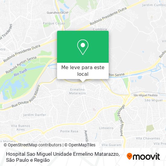 Hospital Sao Miguel Unidade Ermelino Matarazzo mapa