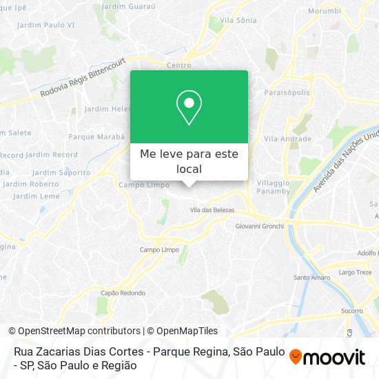 Rua Zacarias Dias Cortes - Parque Regina, São Paulo - SP mapa