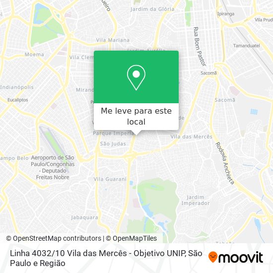 Linha 4032 / 10 Vila das Mercês - Objetivo UNIP mapa