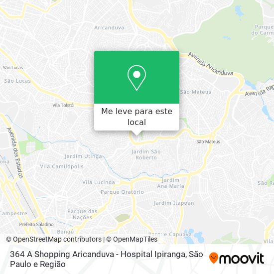 364 A Shopping Aricanduva - Hospital Ipiranga mapa