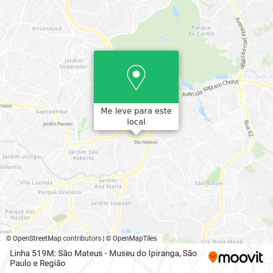 Linha 519M: São Mateus - Museu do Ipiranga mapa