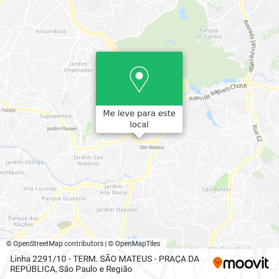 Linha 2291 / 10 - TERM. SÃO MATEUS - PRAÇA DA REPÚBLICA mapa