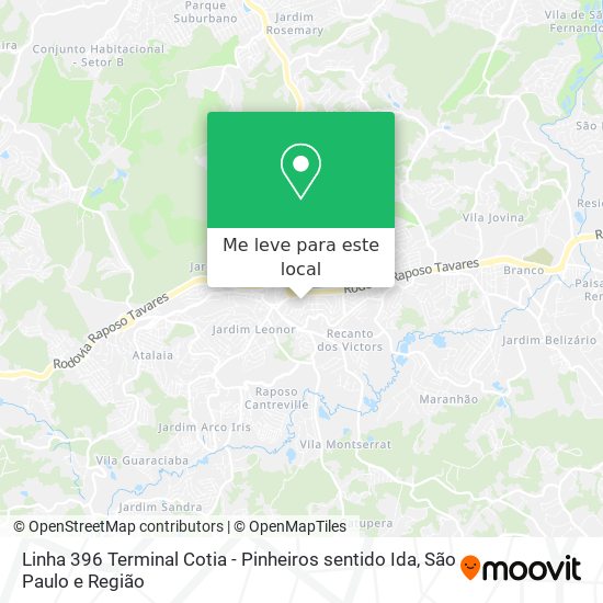 Linha 396 Terminal Cotia - Pinheiros sentido Ida mapa