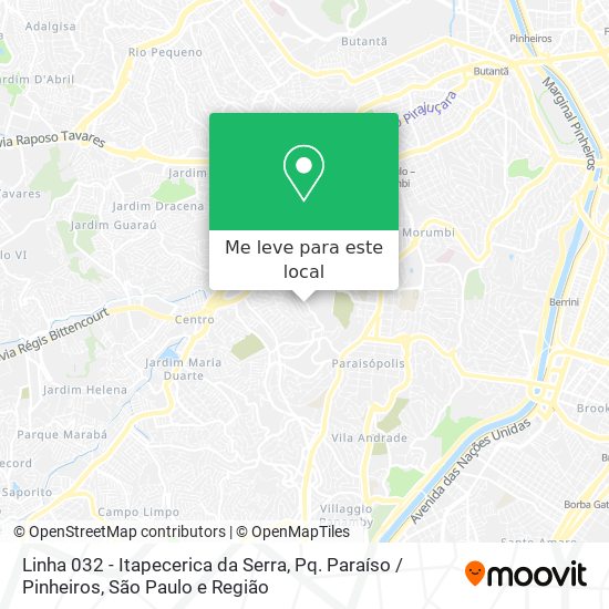Linha 032 - Itapecerica da Serra, Pq. Paraíso / Pinheiros mapa