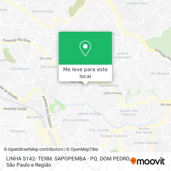 LINHA 5142- TERM. SAPOPEMBA - PQ. DOM PEDRO mapa