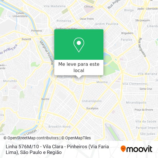 Linha 576M / 10 - Vila Clara - Pinheiros (Via Faria Lima) mapa