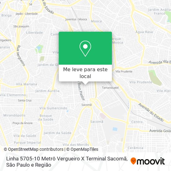 Linha 5705-10  Metrô Vergueiro X Terminal Sacomã mapa