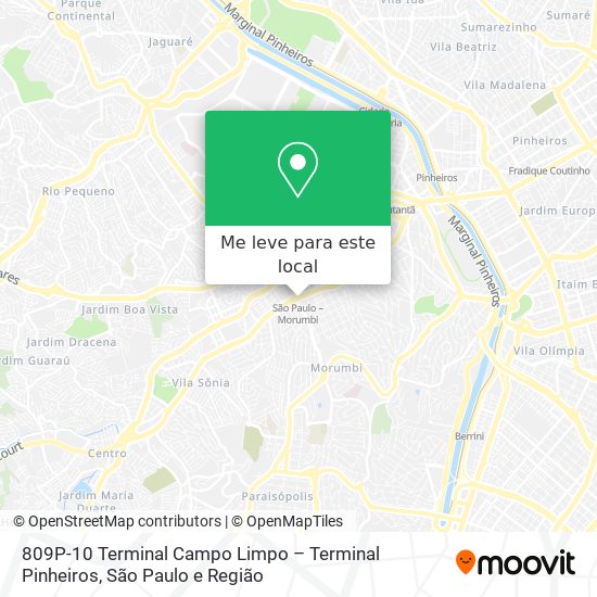 809P-10 Terminal Campo Limpo – Terminal Pinheiros mapa
