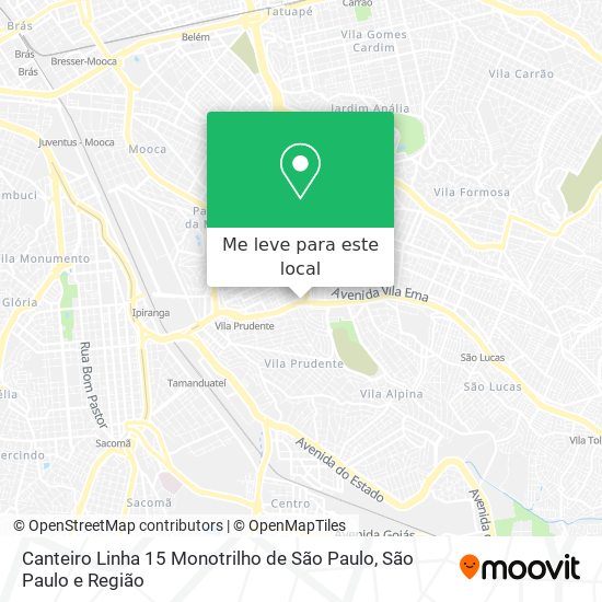 Canteiro Linha 15 Monotrilho de São Paulo mapa