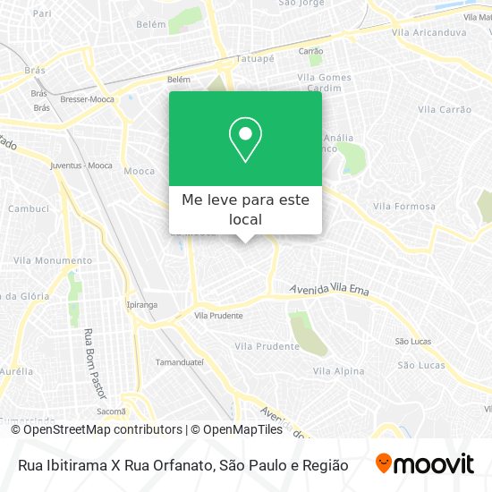 Rua Ibitirama X Rua Orfanato mapa