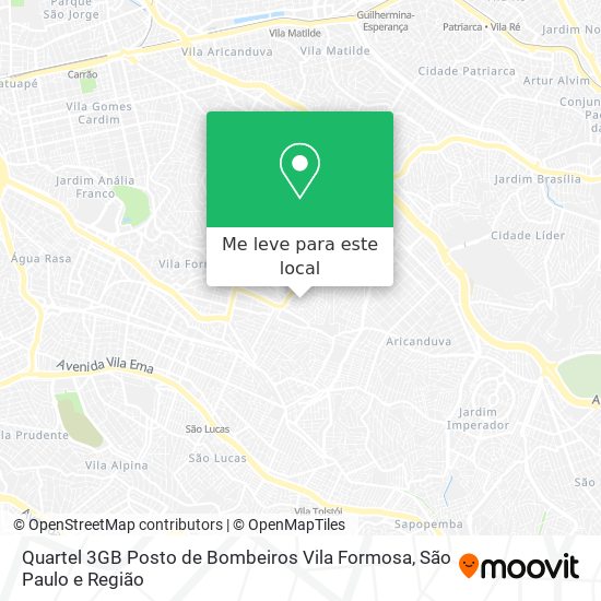 Quartel 3GB Posto de Bombeiros Vila Formosa mapa