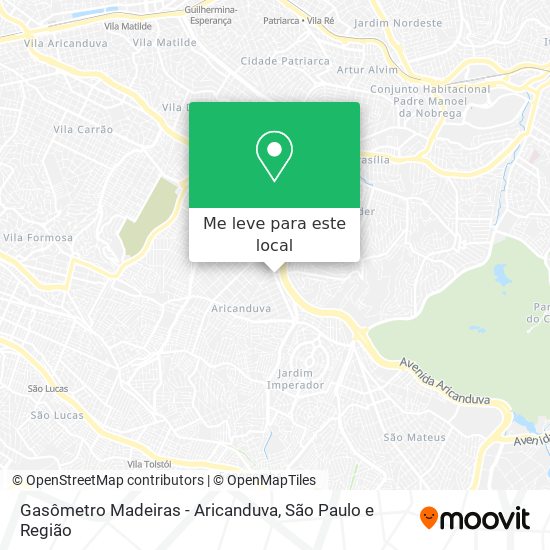 Gasômetro Madeiras - Aricanduva mapa