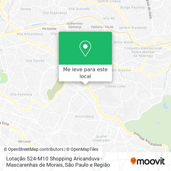 Lotação 524-M10 Shopping Aricanduva - Mascarenhas de Morais mapa