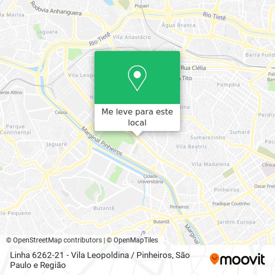 Linha 6262-21 - Vila Leopoldina / Pinheiros mapa