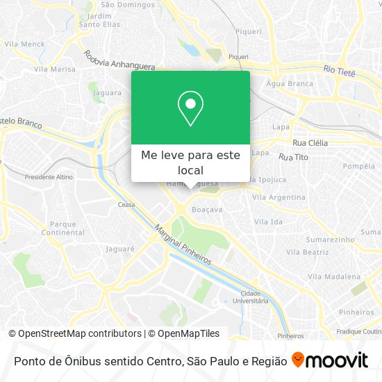 Ponto de Ônibus sentido Centro mapa