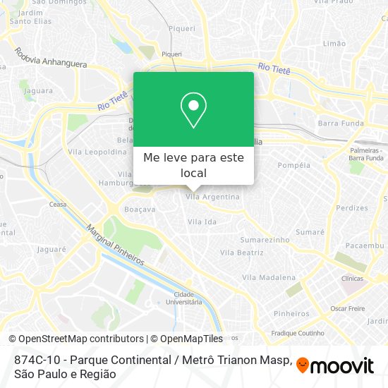 874C-10 - Parque Continental / Metrô Trianon Masp mapa