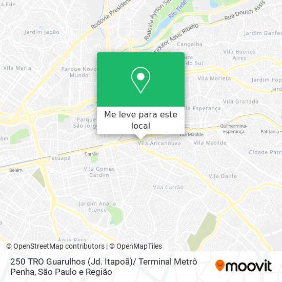 250 TRO Guarulhos (Jd. Itapoã)/ Terminal Metrô Penha mapa