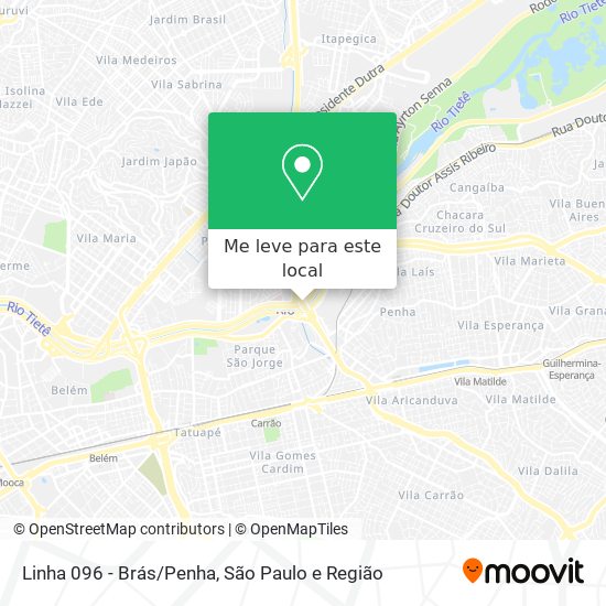 Linha 096 - Brás/Penha mapa