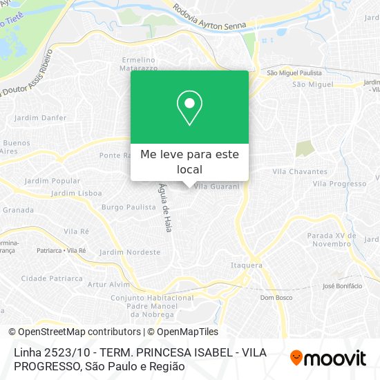 Linha 2523 / 10 - TERM. PRINCESA ISABEL - VILA PROGRESSO mapa