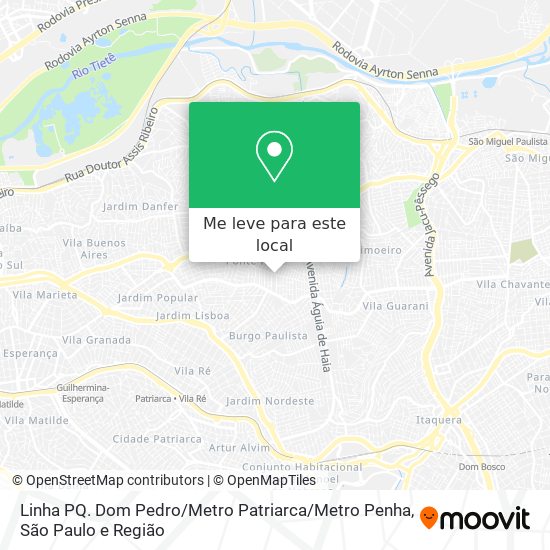 Linha PQ. Dom Pedro / Metro Patriarca / Metro Penha mapa