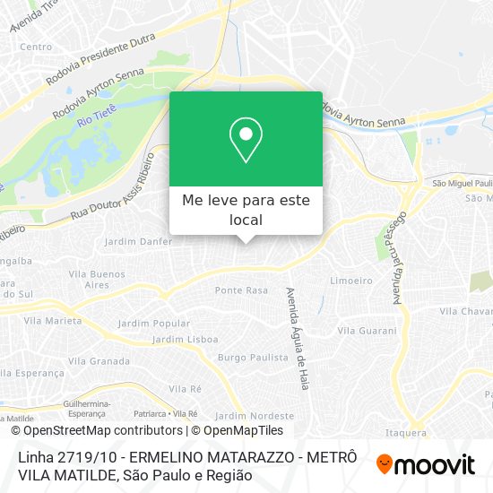 Linha 2719 / 10 - ERMELINO MATARAZZO - METRÔ VILA MATILDE mapa