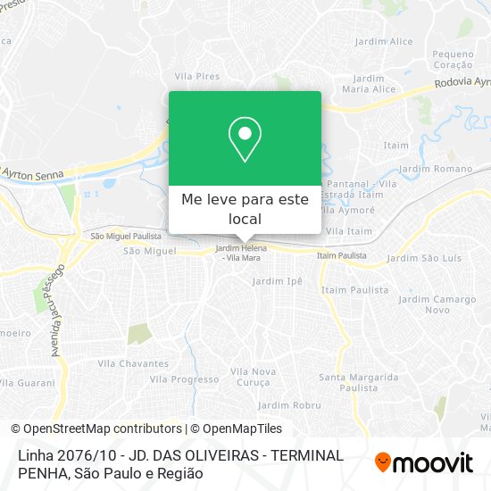 Linha 2076 / 10 - JD. DAS OLIVEIRAS - TERMINAL PENHA mapa