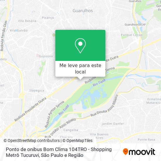 Ponto de onibus Bom Clima 104TRO - Shopping Metrô Tucuruvi mapa