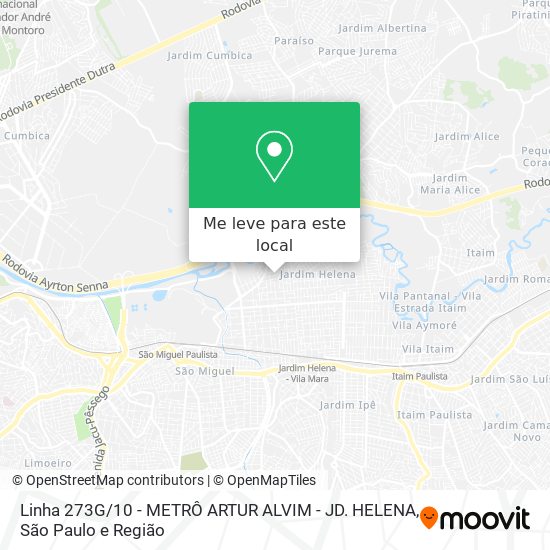 Linha 273G / 10 - METRÔ ARTUR ALVIM - JD. HELENA mapa