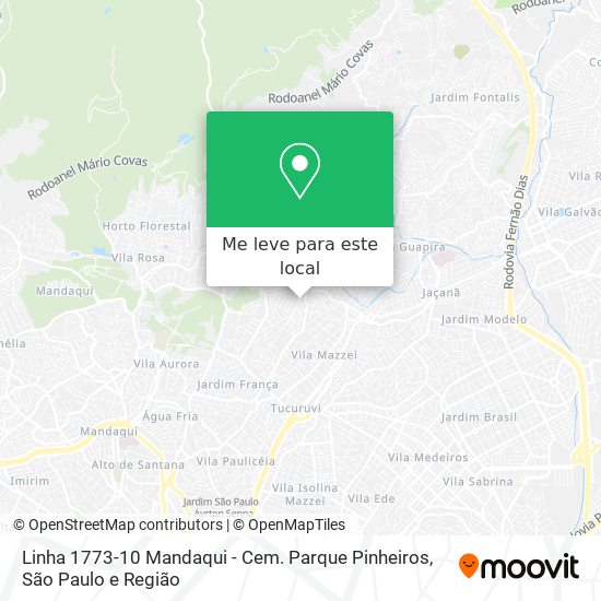 Linha 1773-10 Mandaqui - Cem. Parque Pinheiros mapa