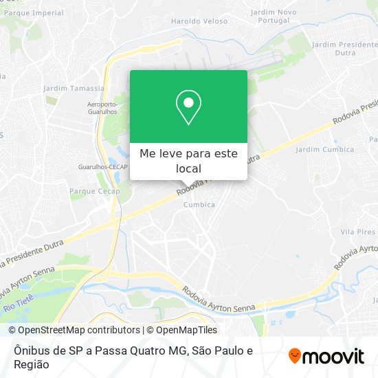 Ônibus de SP a Passa Quatro MG mapa