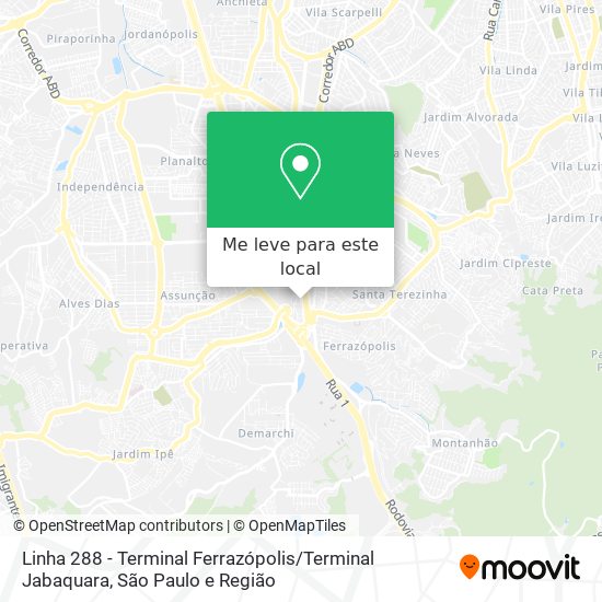 Linha 288  - Terminal Ferrazópolis / Terminal Jabaquara mapa
