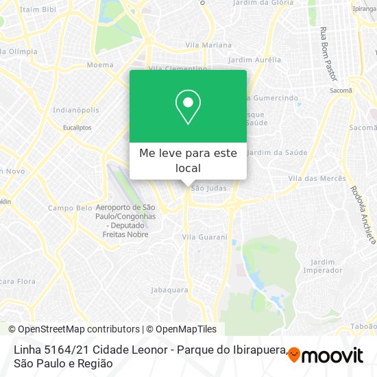 Linha 5164 / 21 Cidade Leonor - Parque do Ibirapuera mapa