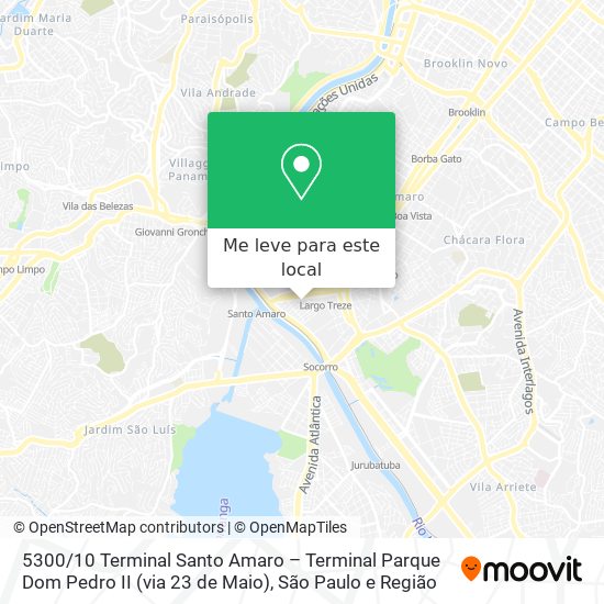 5300 / 10 Terminal Santo Amaro – Terminal Parque Dom Pedro II (via 23 de Maio) mapa