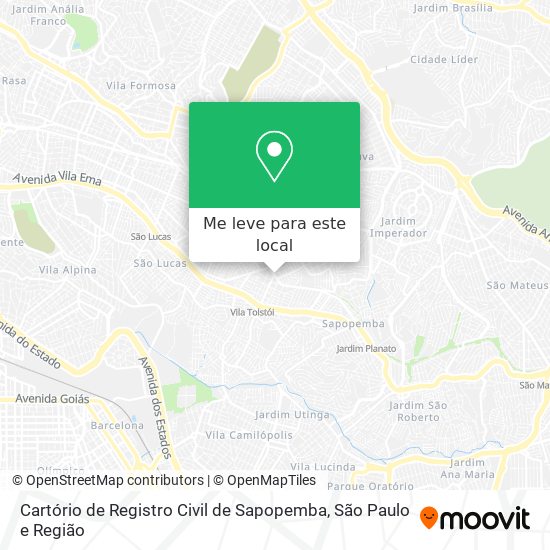 Cartório de Registro Civil de Sapopemba mapa