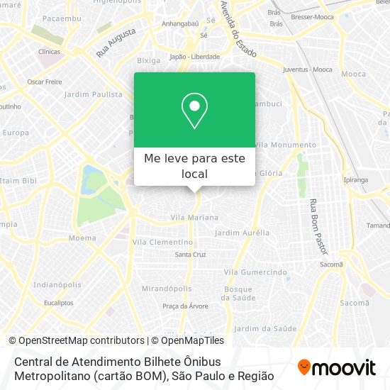 Central de Atendimento Bilhete Ônibus Metropolitano (cartão BOM) mapa