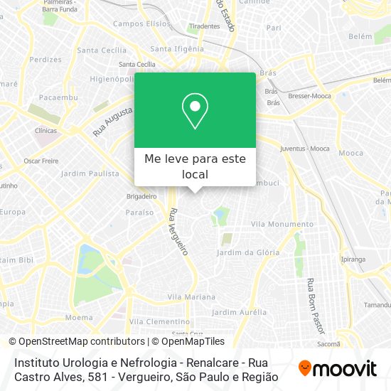 Instituto Urologia e Nefrologia - Renalcare - Rua Castro Alves, 581 - Vergueiro mapa