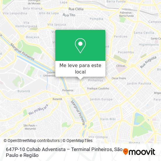 647P-10 Cohab Adventista – Terminal Pinheiros mapa
