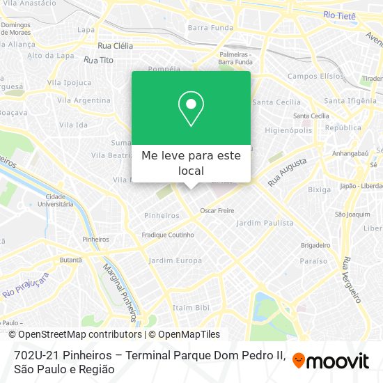 702U-21 Pinheiros – Terminal Parque Dom Pedro II mapa