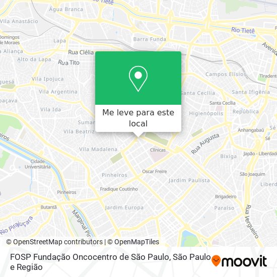 FOSP Fundação Oncocentro de São Paulo mapa