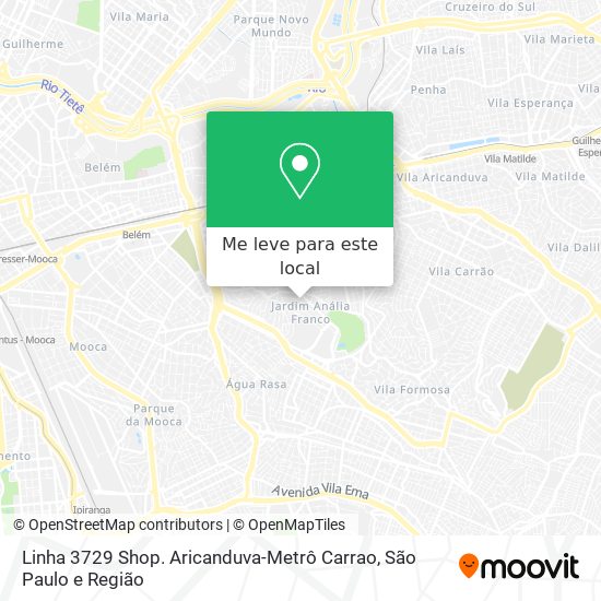 Linha 3729 Shop. Aricanduva-Metrô Carrao mapa