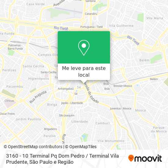 3160 - 10 Terminal Pq Dom Pedro / Terminal Vila Prudente mapa