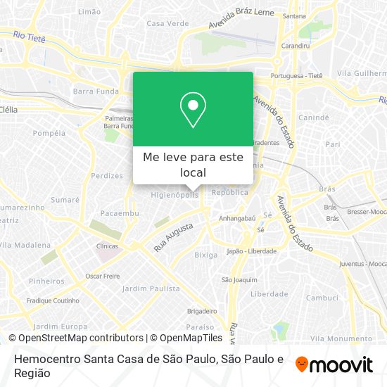 Hemocentro Santa Casa de São Paulo mapa