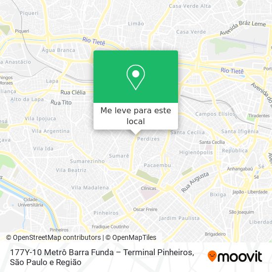 177Y-10 Metrô Barra Funda – Terminal Pinheiros mapa