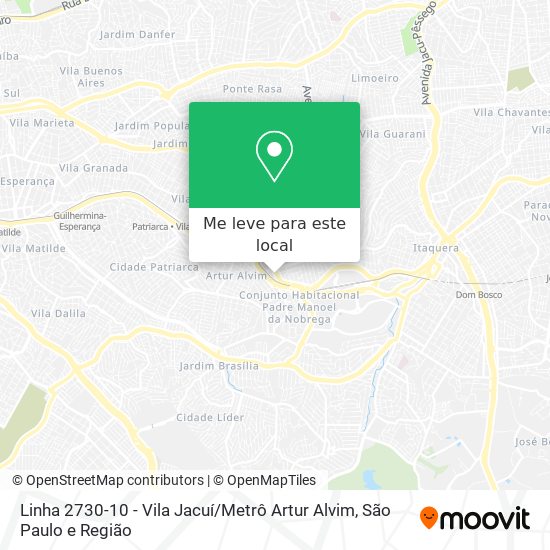 Linha 2730-10 - Vila Jacuí / Metrô Artur Alvim mapa